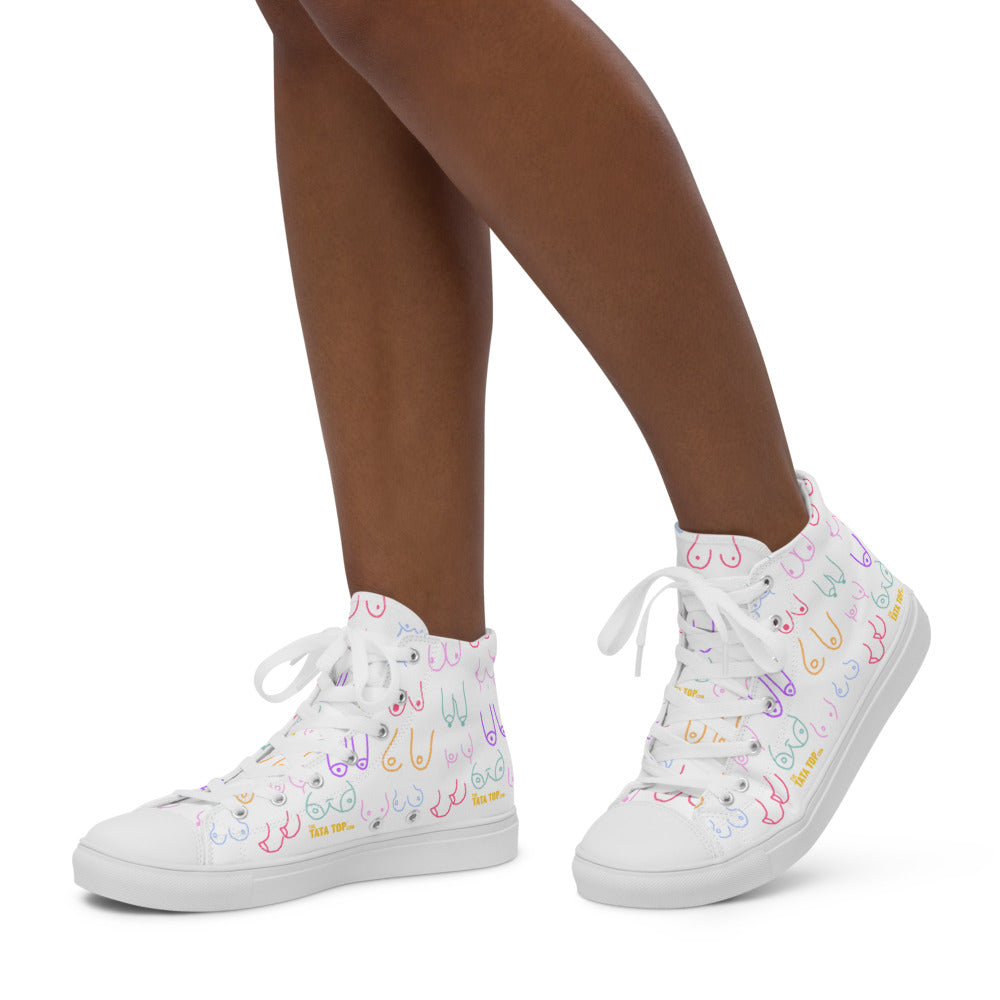 Rainbow Boob Collage Women’s High Top Canvas Shoes